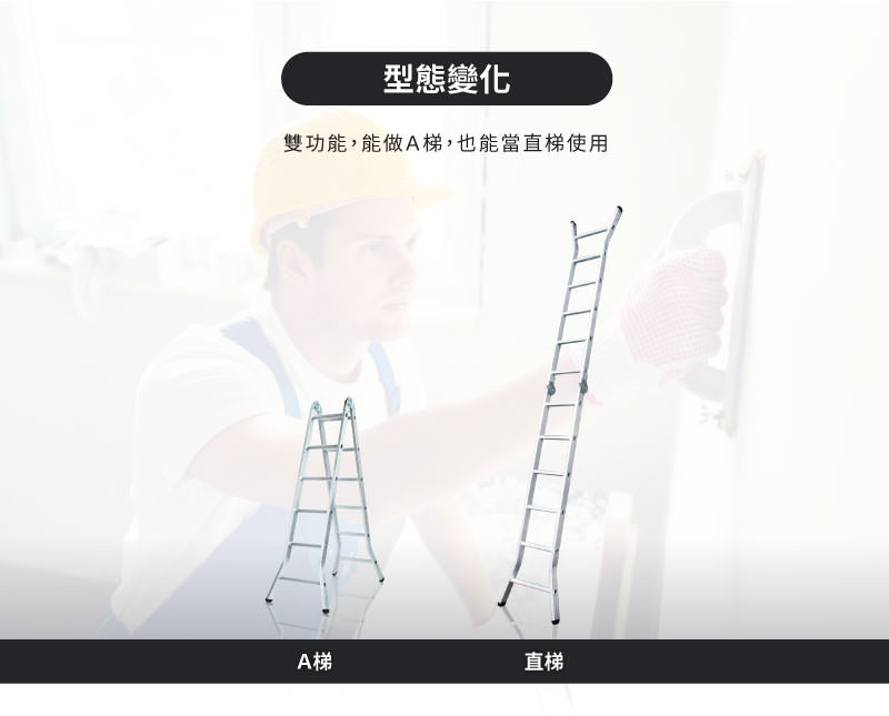 雙功能鋁合金關節梯，可做A梯及直梯使用