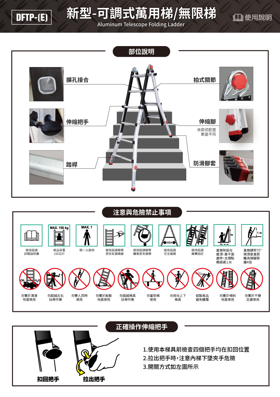 新型-可調式萬用梯/無限梯使用說明書- 梯老闆